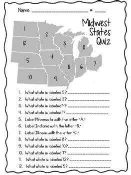 Midwest States Worksheets