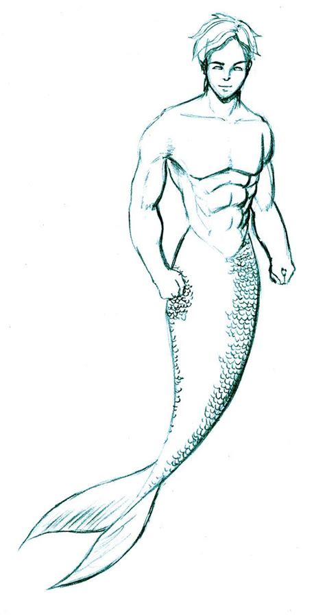 Merman Mermaid Drawings Mermaid Sketch Mermaid Art