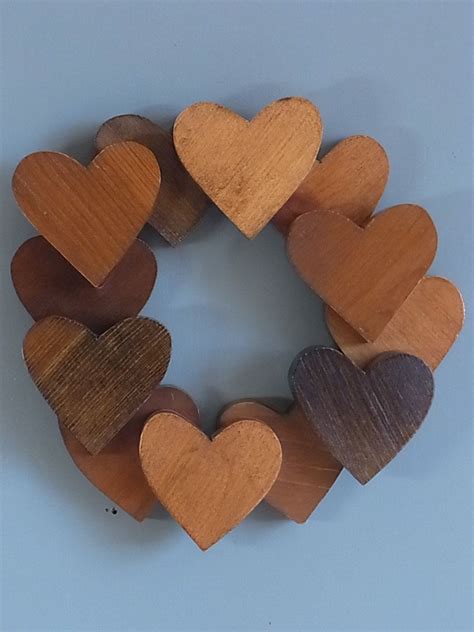 Valentines Wood Heart Wreath Vintage Handmade Etsy Wood Hearts