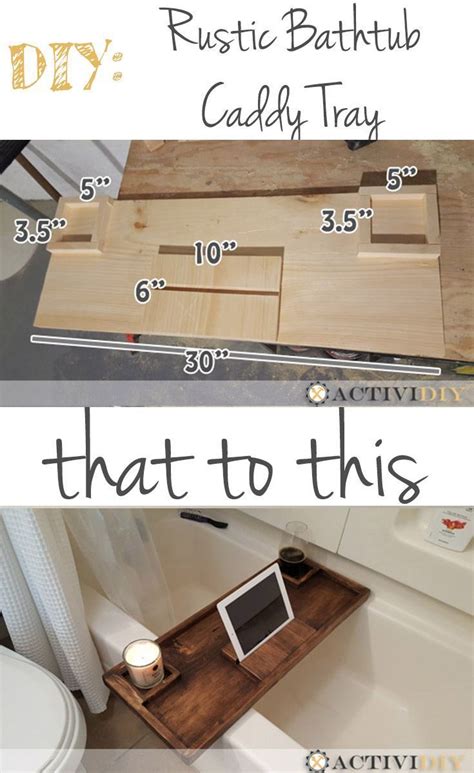 Bamboo white wood bath tub rack bathroom shelf tidy tray storage caddy organiser. How To Build a Wooden Rustic Bathtub Caddy Tray http://www ...