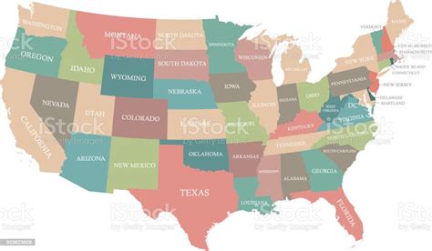Colorful Map Of Usa States Vector Outline Illustration With States