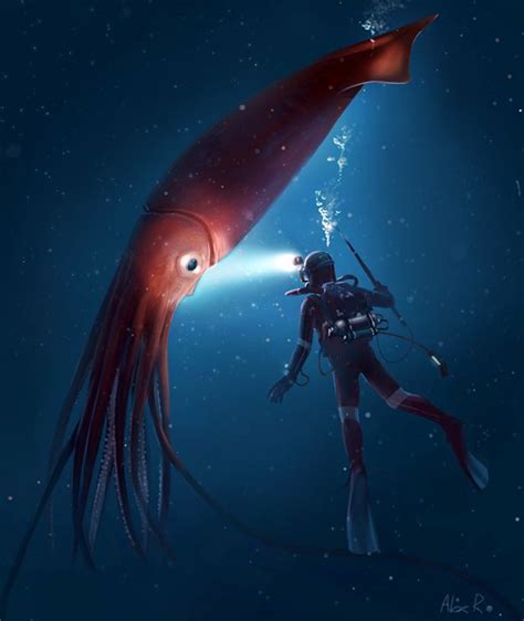 Giant Squid Deep Sea Creatures Sea Monsters Ocean Creatures