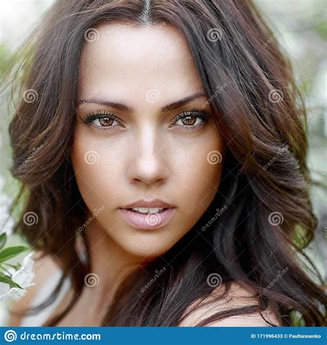 Beautiful Brunette Woman With Perfect Skin Close Up Stock Image