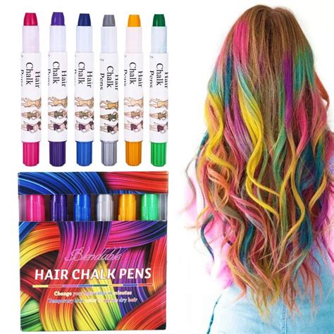 6 Colors Hair Chalk 6 Piecesset Portable Temporary Hair Crayon Set