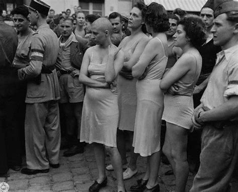 french female nazi collaborators being publicly humiliated for their betrayal lest we forget