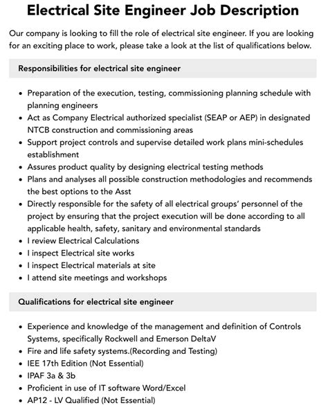 Roles And Responsibilities Of Electrical Site Engineer