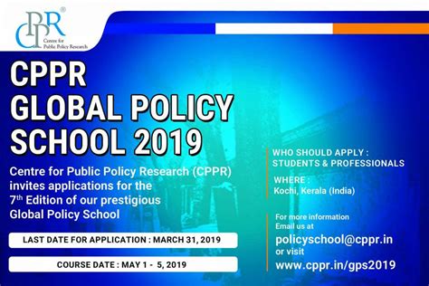 Cppr Global Policy School 2019 Centre For Public Policy Research Cppr