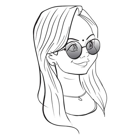 Premium Vector A Beautiful Girl Wear Sunglasses Black Art Outline Vector On White Background