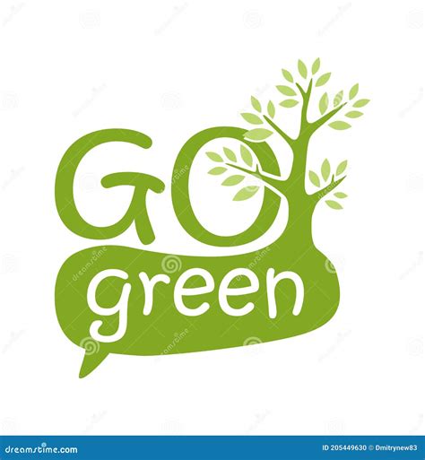 Go Green Slogan Bubble Form With Tree Silhouette Stock Vector