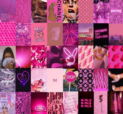 Neon Pink Colors Wall Collage Kit Etsy Wall Collage Decor Pink Wallpaper Iphone Art