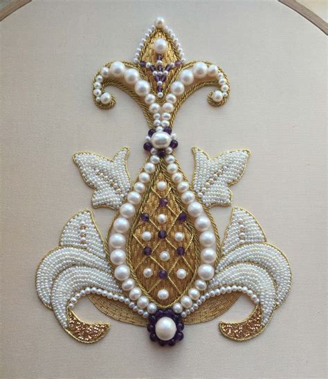 my new embroidery pomegranate flower pearl and goldwork embroidery by larissa borodich from