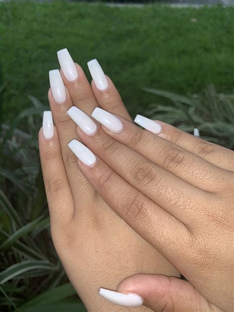 Acrylic White Coffin Nails Nail Decorations