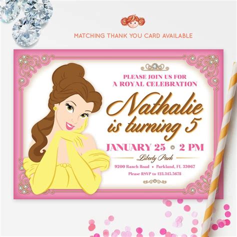 PRINCESS BELLE Invitation, Disney Princess, Printable Kids Invitation