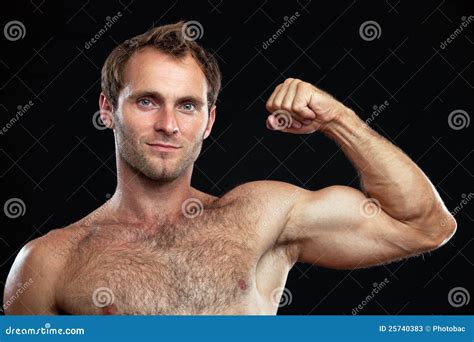 Muscular Man Flexing Arms And Shoulders Posing Topless Royalty Free