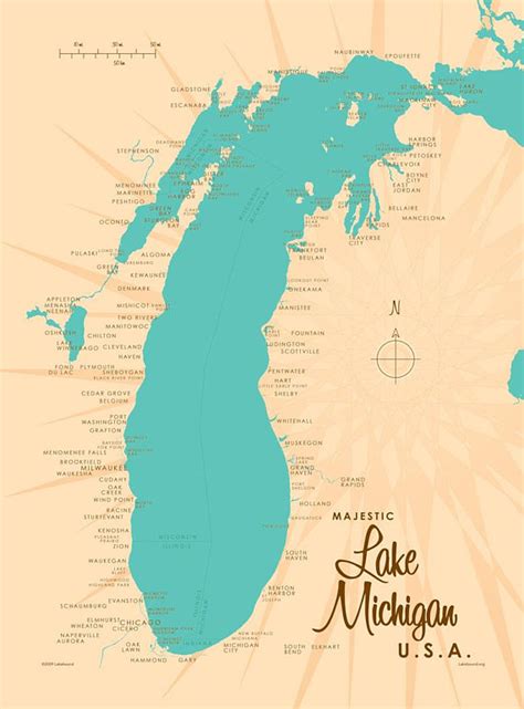 Lake Michigan Map Canvas Print Lake Michigan Map Lake Michigan Lake Map