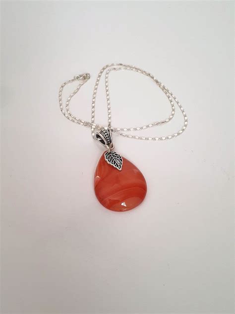 orange agate pendant necklace orange teardrop pendant orange healing agate orange healing