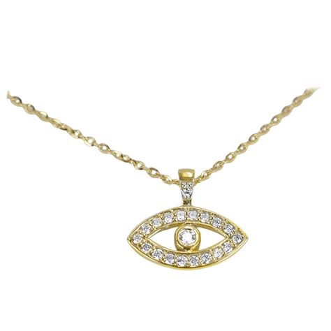 18K Gold 0 14 Carat Diamond Minimalist Evil Eye Protection Necklace For
