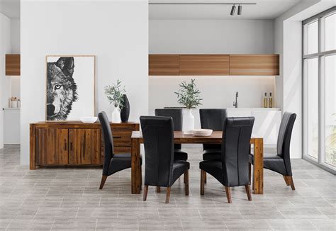 Rustic brown table and black chairs. BLACK BISBEE 7 Piece Dining Suite with Zuma Dining Chairs ...