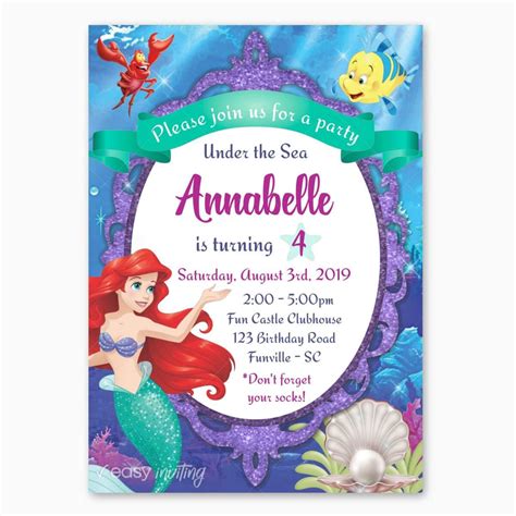 Little Mermaid Birthday Invitation Easy Inviting