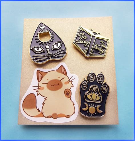 Cat Enamel Pin Set Of 3 Witchy Cat Pin Funny Enamel Pin Etsy