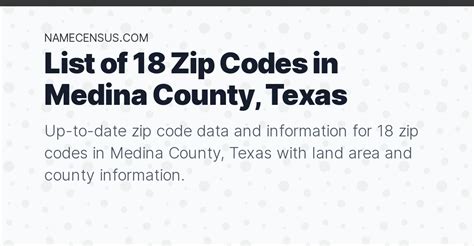 Medina County Zip Codes List Of 18 Zip Codes In Medina County Texas