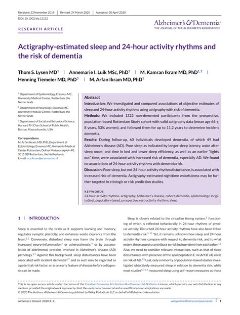 Pdf Actigraphy‐estimated Sleep And 24‐hour Activity Rhythms And The