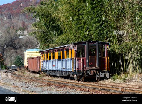 Open Passenger Railroad Car Used For Smoky Mountain Tours On Side Spur