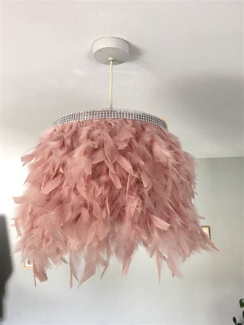 Champagne Pink Or White Or Lilac Feather Light Shade Or Lamp Etsy Uk