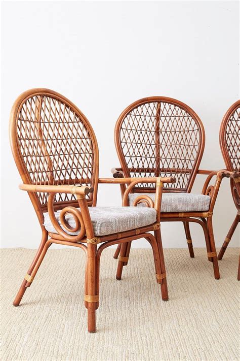 Located in rio vista, ca. Set of Four Bamboo Rattan Peacock Dining Armchairs For ...
