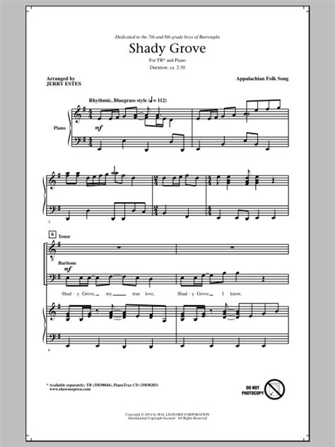 Shady Grove Sheet Music Jerry Estes Tb Choir