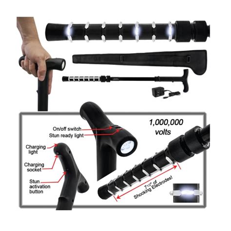 Zap 1 Million Volt Stun Cane With Flashlight Stun Gun Defense Products