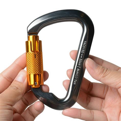 30kn Auto Locking Carabiner Clip Stainless Steel D Shape Hook For