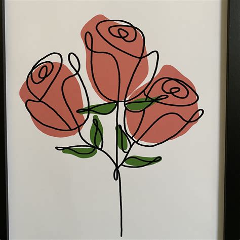 A4 Rose Line Drawing Print Wall Print Wall Art Floral Etsy