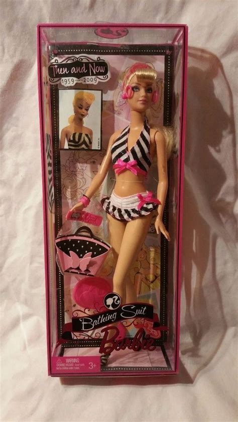 2008 BARBIE THEN AND NOW BLACK WHITE STRIPED BATHING SUIT DOLL 1959