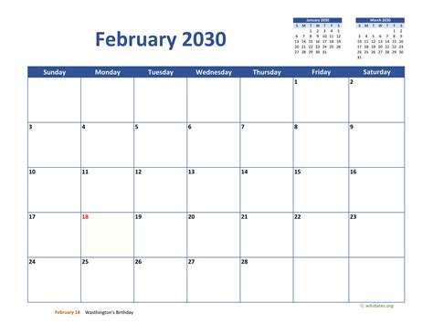 February 2030 Calendar Classic
