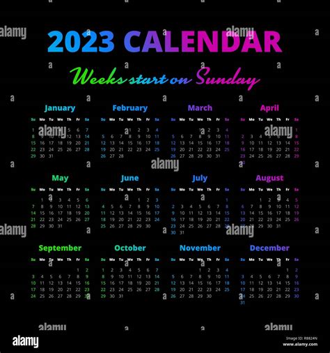 Simple 2023 Year Calendar On The Black Background Stock Vector Art