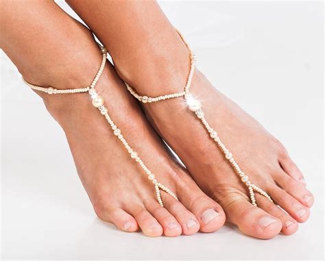 beach wedding barefoot sandals bridal foot jewelry ivory etsy