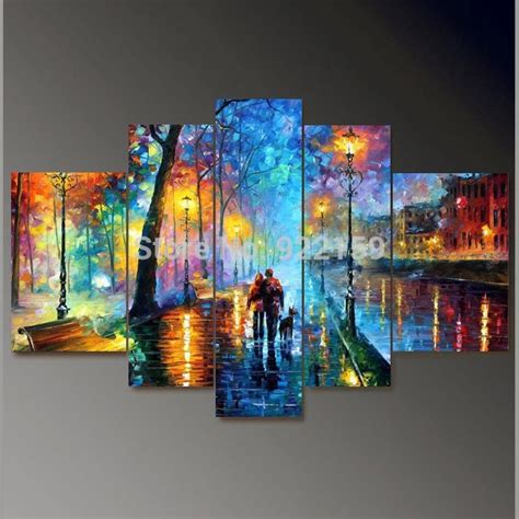 handpainted 5 piece palette knife oil paintings on canvas wall art modern landscape pictures for ...