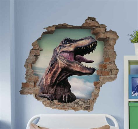 Realistic Dinosaur Breaking Through Wall Sticker TenStickers