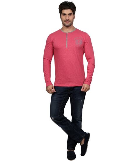 Unfold Pink Cotton Henley Half Sleeve T Shirt Buy Unfold Pink Cotton