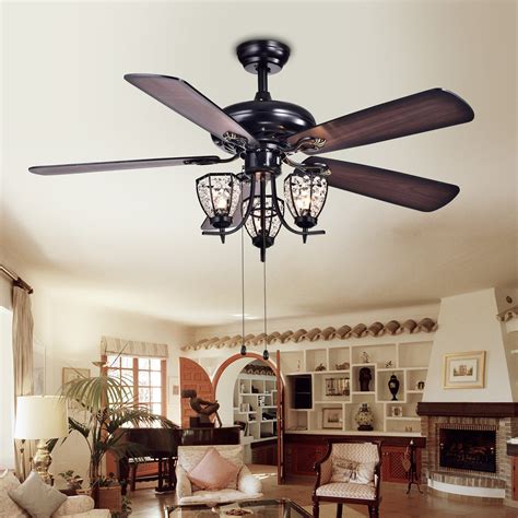 Ceiling fans with light comparison chart. Lighted Ceiling Fan 3 Light Kit 5 Blade 52 In Black Metal ...