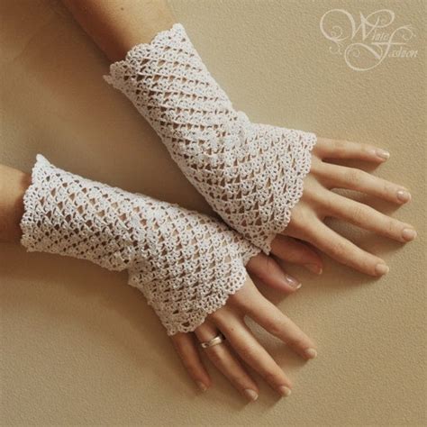 Bridal Lacy Gloves Wedding Fingerless Mitens Accessory Crochet