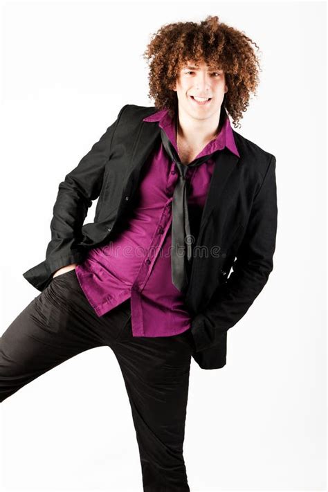 Happy Man With Curly Hair In Suit Stock Image Image Of Afro Modern