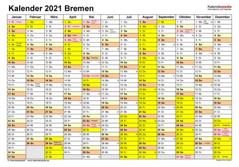 Perfekt auch als kalender mit kw zum. Kalender 2021 Bremen: Ferien, Feiertage, PDF-Vorlagen