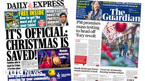 Newspaper Headlines Christmas Saved And Mass Testing Promises