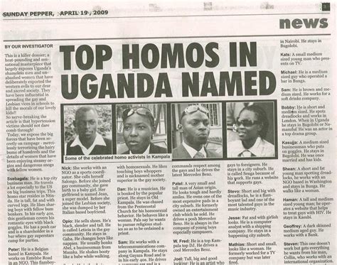 Uganda Tabloid Prints List Of Top Homosexuals
