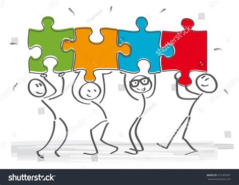 Work Together Stick Figures Puzzle Pieces Stock Vector