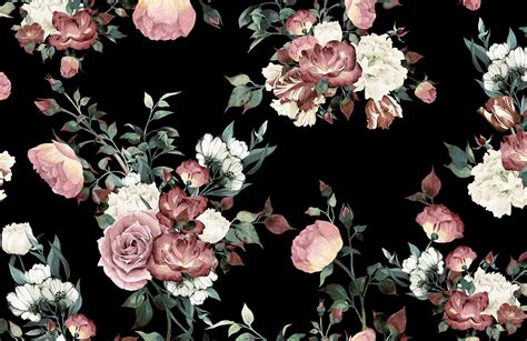 Pink floral pattern background design. Vintage Pink & Black Floral Wallpaper Mural | MuralsWallpaper