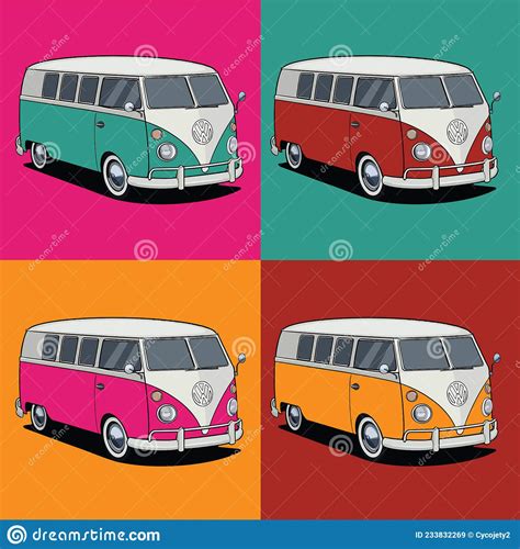 Vw Camper Van Pop Art Und Warhol Stil Hochglanz Vektor Illustrations