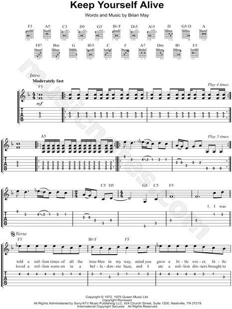 Queen Keep Yourself Alive Guitar Tab In F Major Download And Print